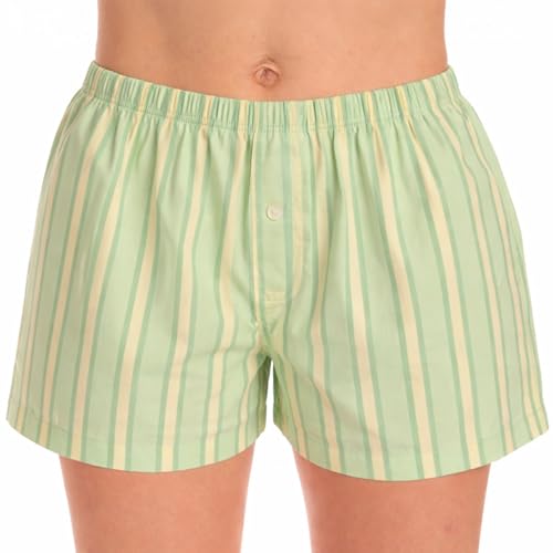 Womans Pajamas Shorts PJs, Stripe - Celery