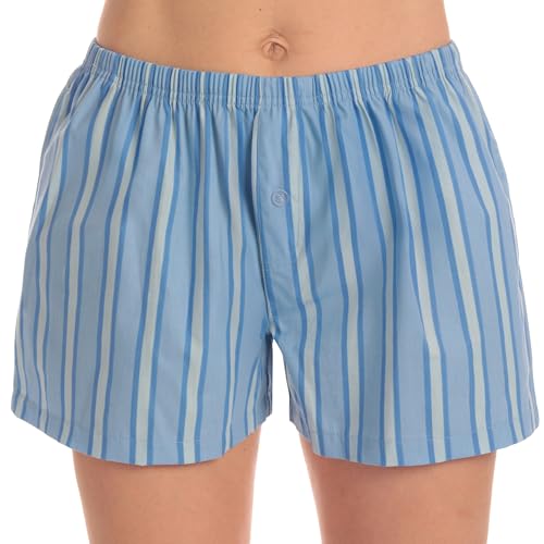 Womans Pajamas Shorts PJs, Stripe - Tonal Blues