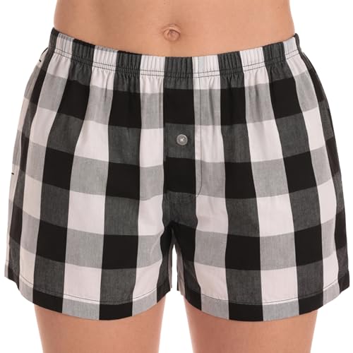 Womans Pajamas Shorts PJs, White Black Buffalo Plaid