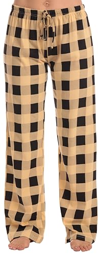 Women Buffalo Plaid Pajama Pants Sleepwear, Earth Buffalo Plaid