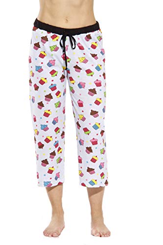 Women Pajama Capri Pants, Cupcake Dots - Grey