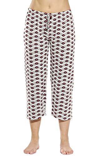 Women Pajama Capri Pants, Hearts / Chevron