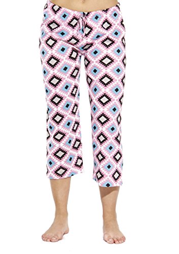 Women Pajama Capri Pants, Navajo Diamond - Pink