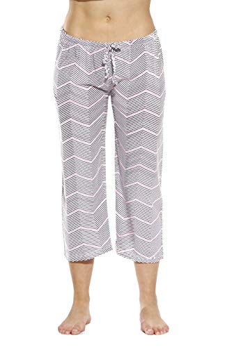 Women Pajama Capri Pants, Sleek Chevron - Black / Pink