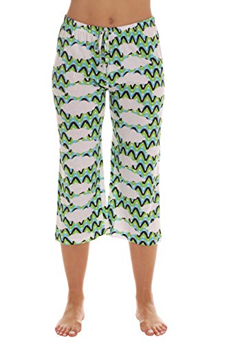 Women Pajama Capri Pants Sleepwear, Chevron Sky - Blue