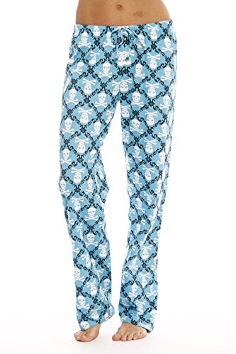 Women Pajama Pants, Skulls Blue