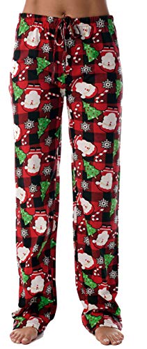 Women Pajama Pants, Black / Red - Buffalo Plaid Christmas