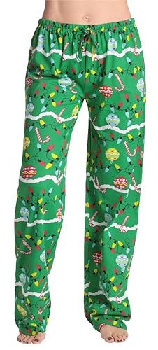 Women Pajama Pants Sleepwear Pajamas, Green - Decorated Tree