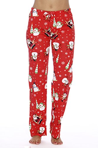 Women Pajama Pants Sleepwear, Snowman Red