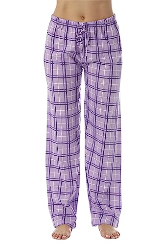 Women Plaid Pajama Pants Sleepwear, Purple Plaid