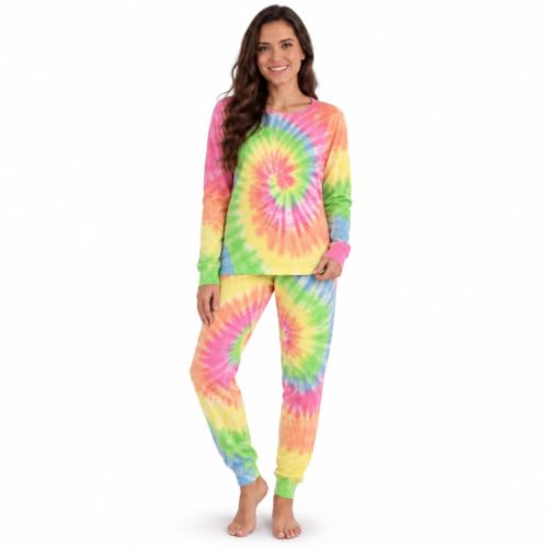 Women's 100% Cotton 2-Piece Pajama Set, Tie Dye Pastel Bright