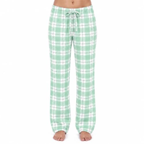 Women's 100% Cotton Plaid Pajama Pants, Jersey, Mint - Plaid