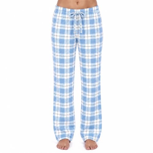 Women's 100% Cotton Plaid Pajama Pants, Jersey, Blue - Plaid