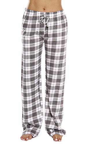 Women's 100% Cotton Plaid Pajama Pants, Jersey, Grey - Plaid