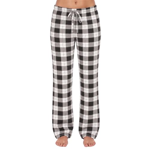 Women's 100% Cotton Plaid Pajama Pants, Jersey, Black - Plaid