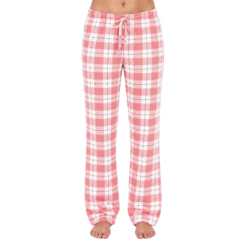 Women's 100% Cotton Plaid Pajama Pants, Jersey, Coral - Plaid