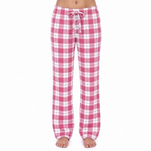 Women's 100% Cotton Plaid Pajama Pants, Jersey, Pink - Plaid
