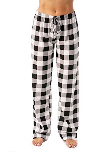 Women's Buffalo Plaid Pajama Pants, White Black Buffalo Plaid