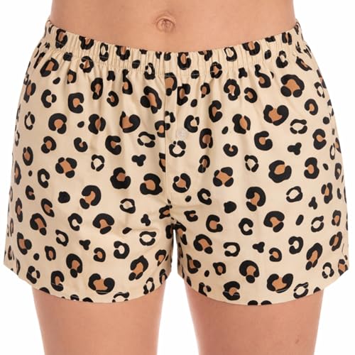 Women's Cotton Boxer Shorts, Woven Poplin Pajama, Big Cheetah