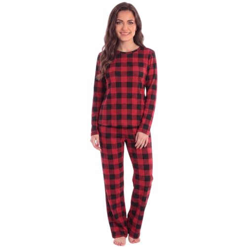 Women's Fleece Pajama Set, Brushed Red Black Buffalo Plaid