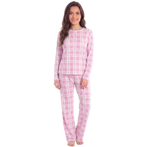 Women's Fleece Pajama Set, Long Sleeve, Brushed Pink Plaid