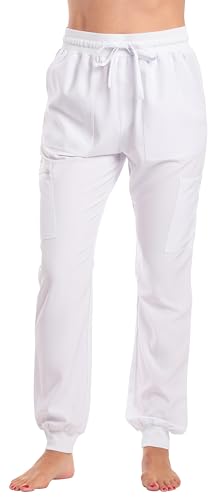 Women's Jogger Scrub Pant, White Stretch Fabric