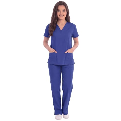 Women's Medical Scrubs Set, 6-Pocket V-Neck Top, Galaxy Blue
