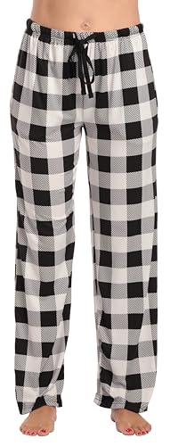 Women's Pajama Pants, Buffalo Plaid - White