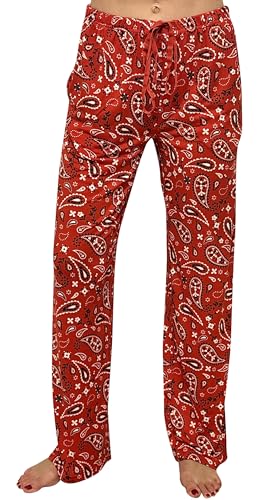 Women's Pajama Pants, Rodeo Bandana - Red