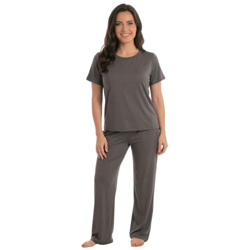 Women's Pajama Set, Soft Stretch Short Sleeve Crew, Solid Grey