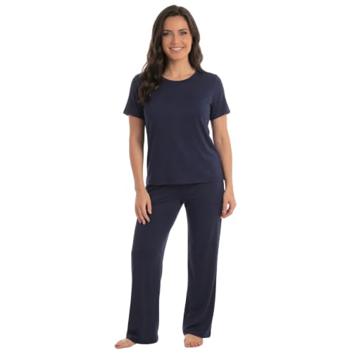 Women's Pajama Set, Soft Stretch Short Sleeve Crew, Solid Navy