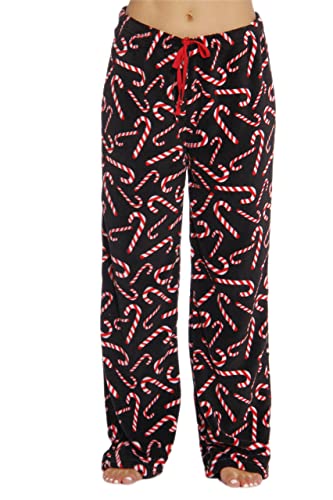 Women's Plush Pajama Pants, Black - Candy Cane