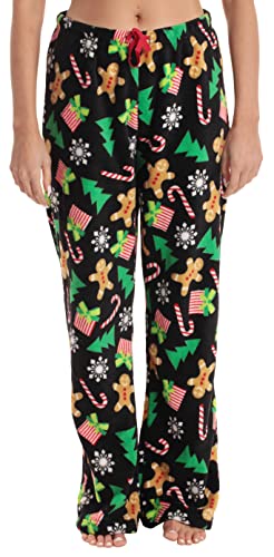 Women's Plush Pajama Pants, Black - Christmas Explosion