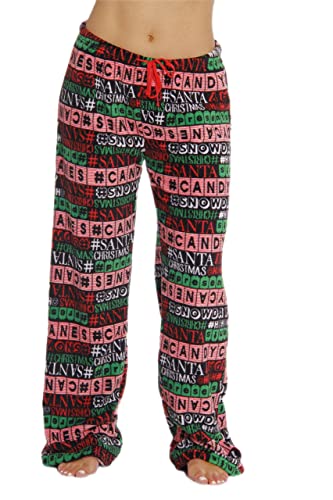 Women's Plush Pajama Pants, Black - Christmas Theme