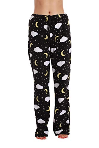 Women's Plush Pajama Pants, Black - Dark Night