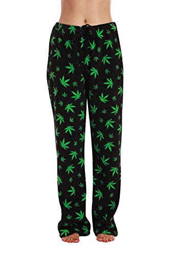 Women's Plush Pajama Pants, Black - Leaf