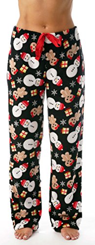 Women's Plush Pajama Pants, Black - Mixed Holiday