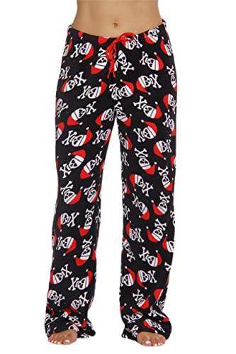 Women's Plush Pajama Pants, Black - Santa Skull