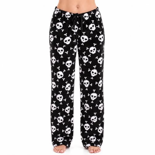 Women's Plush Pajama Pants, Black - Skull and Crossbones