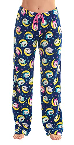 Women's Plush Pajama Pants, Blue - Moonstruck Owl
