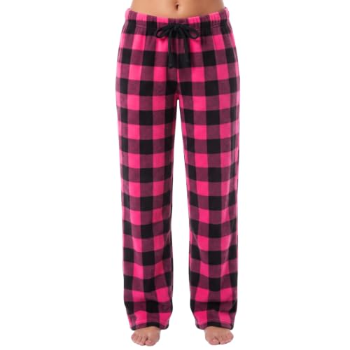 Women's Plush Pajama Pants, Buffalo Plaid Fuchsia / Black