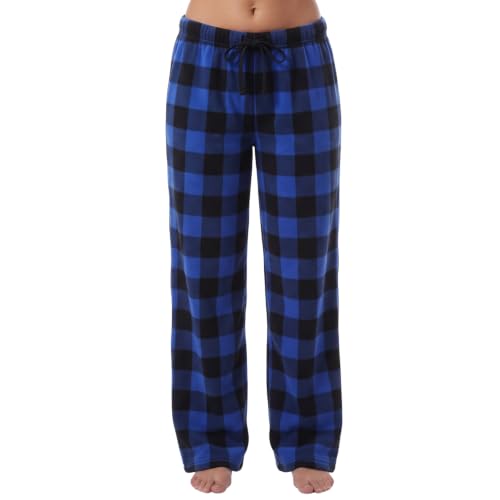 Women's Plush Pajama Pants, Buffalo Plaid Royal / Black