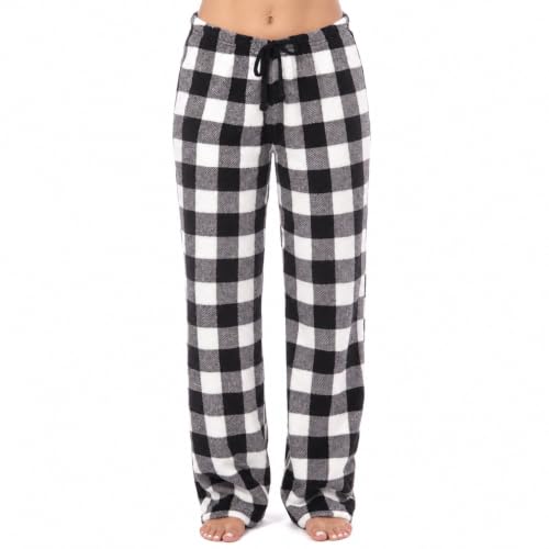 Women's Plush Pajama Pants, Buffalo Plaid White