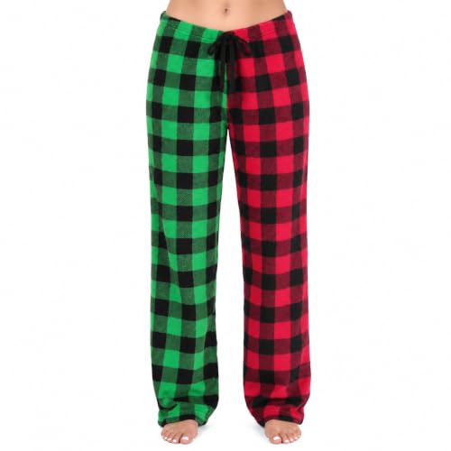 Women's Plush Pajama Pants, Bufflo Plaid Green Red