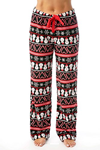 Women's Plush Pajama Pants, Candycane Snowman Fairisle