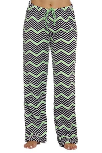 Women's Plush Pajama Pants, Chevron - Black / Lime