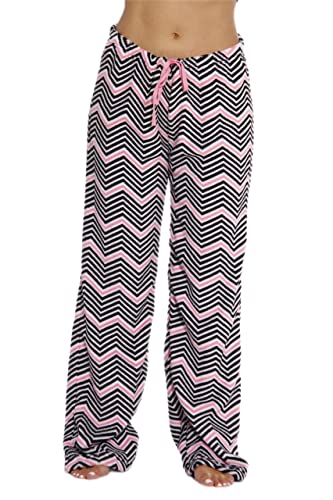 Women's Plush Pajama Pants, Chevron - Black / Pink