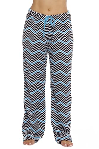 Women's Plush Pajama Pants, Chevron - Black / Turquoise