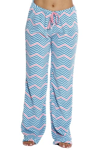 Women's Plush Pajama Pants, Chevron - Turquoise / Pink