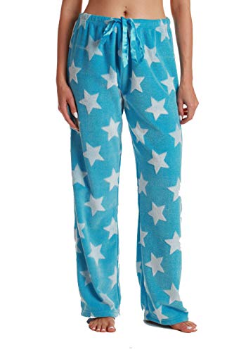 Women's Plush Pajama Pants, Embossed Star - Blue